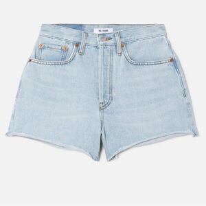 Re/Done 70s High-Rise Blue Jean Short with Frayed Hem